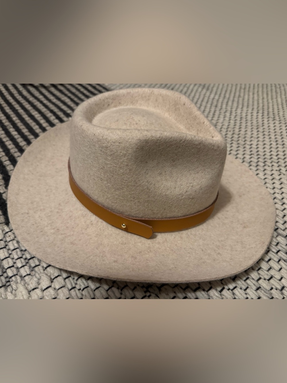 GIGI PIP Cream Wool Felt Fedora with Tan Leather Band